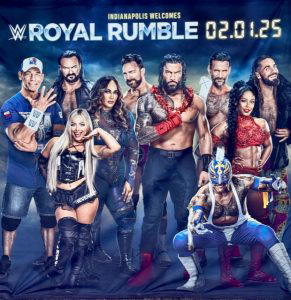 The "WWE Royal Rumble 2025" poster welcomed the WWE Universe as they arrived at the Indianapolis International Airport.