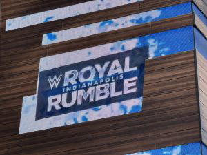 The "WWE Royal Rumble 2025" logo was prominantly on display at both gates.