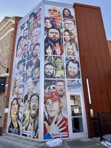 Local artist JD Bills painted a mural featuring past and present WWE superstars who have participated in the Royal Rumble Match. For more on JD Bills visit his website at https://www.JDBills.com/.