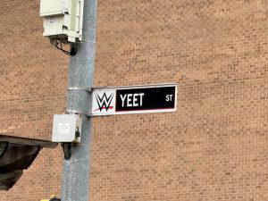 Several streets in downtown Indianapolis were renamed for the "WWE Royal Rumble 2025" weekend. This street was renamed Yeet Street.