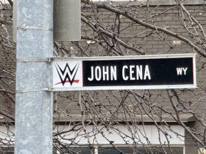 Several streets in downtown Indianapolis were renamed for the "WWE Royal Rumble 2025" weekend. This street was renamed John Cena Way.